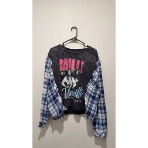Reworked Upcycle Grunge Oversize Crop Milli Vanilli Flannel Sweater XL/XXL
